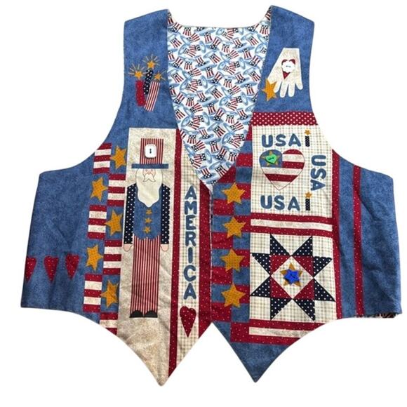 Handmade Patriotic Women's USA Red White Blue Vest Grandma Coastal ‎ Size XL - Picture 1 of 11